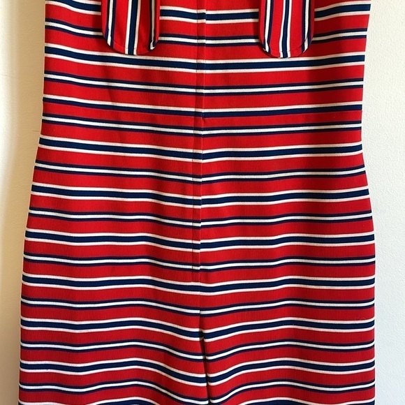 VTG Retro Jumpsuit Med Red 60s 70s Revival Coastal Nautical Mid-Mod - Picture 7 of 15